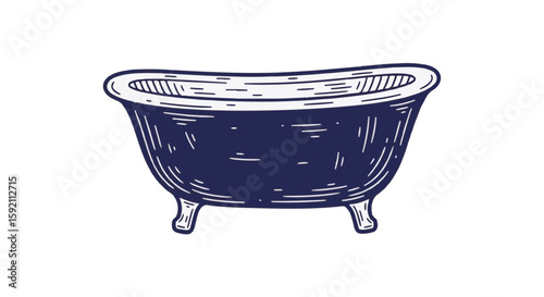 Bathtub isolated on transparent background, classic bathroom fixture in sketchy style. Bathtub, for relaxation, bath, and personal hygiene in house, hotel or spa. 