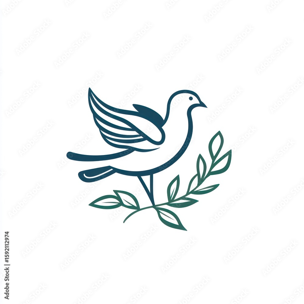 Fototapeta premium Elegant dove, sprig of leaves