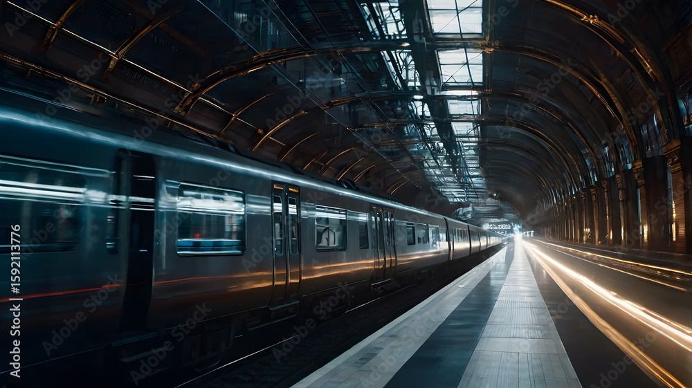 Fototapeta premium High-Speed Train Crossing Time, Leaving Behind Eras in Motion