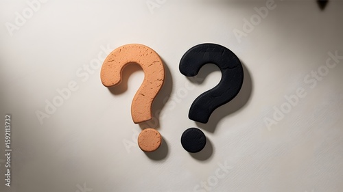 Obraz na płótnie Orange and black question marks offer inquiry and problem concepts