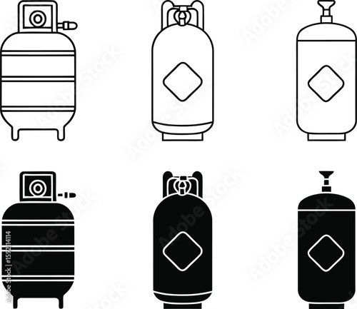 Black and White Gas Cylinder Icons Set in Vector Format