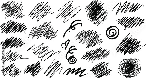 scribble design elements feature a collection of black lines, swirls, and shapes for artistic expression.