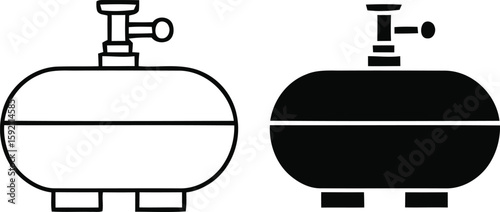 Vector Illustration of Gas Tank Silhouette and Outline on White Background