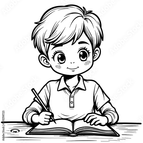Child studying with pencil in notebook – Education and learning, school setting