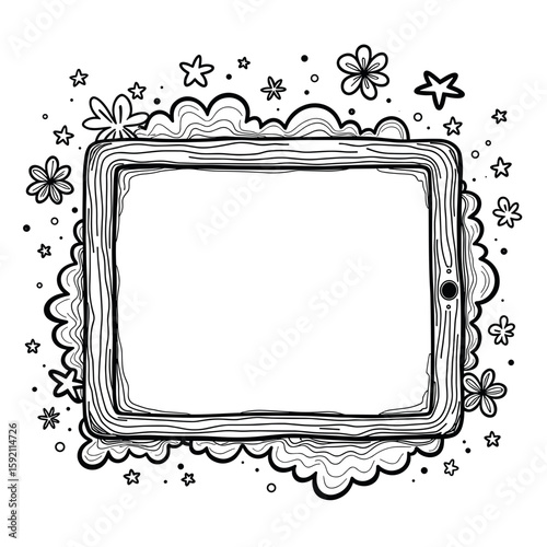 Tablet doodle frame for brainstorming – Creative design, digital communication
