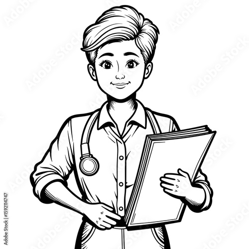 Young female nurse with folder – Healthcare professional in portrait