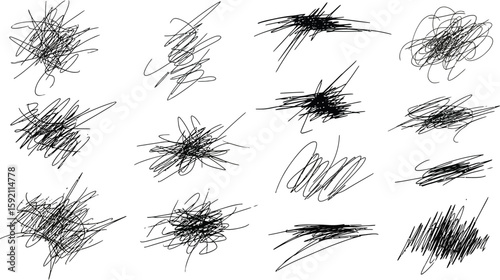Scribble chaos collection features sixteen chaotic doodles, perfect for adding a touch of artistic flair to designs.