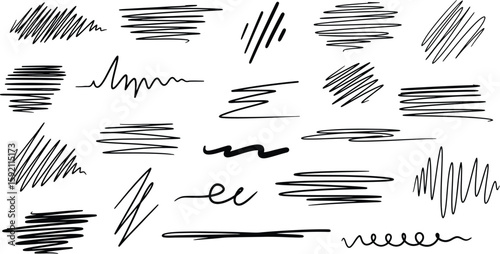 scribble lines and doodles, a collection of chaotic black strokes for creative design elements and artistic backgrounds.