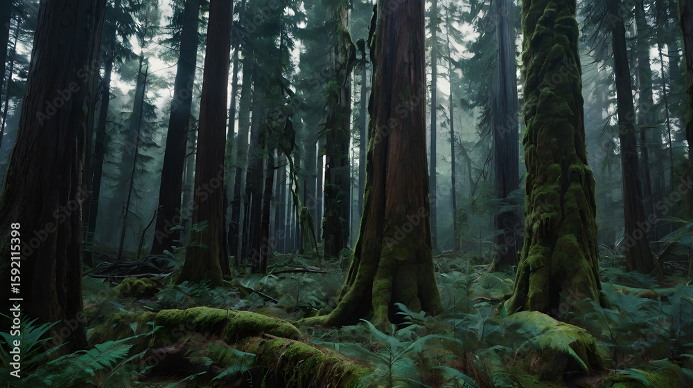 Fototapeta premium Nature and Technology Merging as a Forest Warps into a Digital Realm