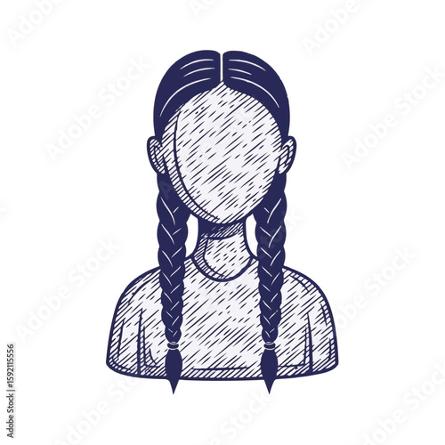 Woman with braids hairstyle in a line art drawing with transparent background. Braids in hair can be stylish. Stylish braids create a youthful look,