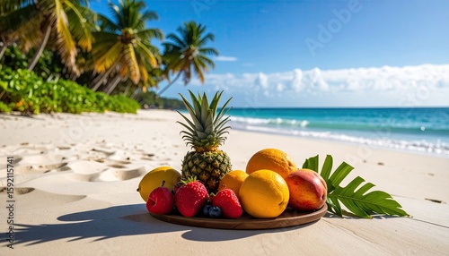 Fototapeta Naklejka Na Ścianę i Meble -  Tropical fruits on a beach (1)
