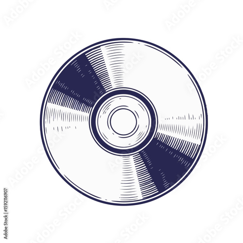 Isolated CD illustration with sketch lines on transparent background. Showing CD media on transparent background with cross hatching technique.