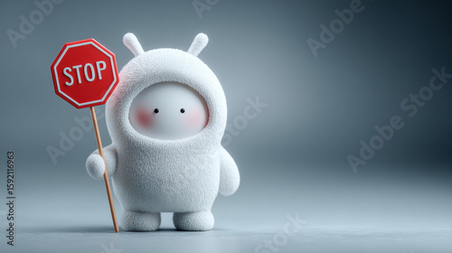 Adorable Bunny Character Holding Stop Sign