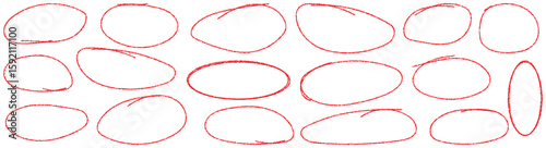 Hand-drawn doodle grunge circle for highlights, scribble ovals and bubbles to circle and highlight text, Round scrawl frames. Red round rough thin frames. Vector elements for hand drawn diagrams.