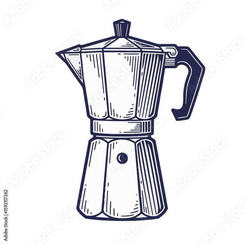 Brewing deliciousness with a classic coffee maker, depicted in a detailed drawing showing its iconic design. Coffee maker illustration showcases simplicity and style,
