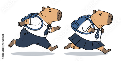 cute capybara students, cartoon back to school illustration
