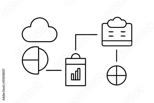 Minimalist Vector Illustration of Collaborative Tools in a Cloud Computing Environment