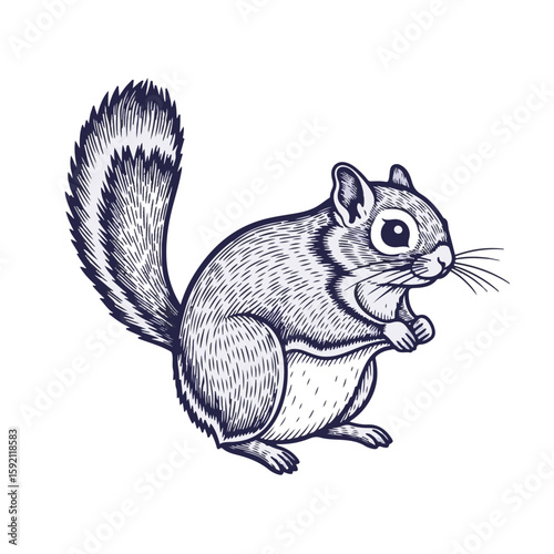 Flying squirrel on transparent background, vector art illustration of adorable mammal, isolated on white. Depicts flying squirrel with furry tail and cute gesture,