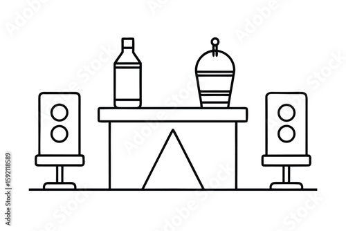 Minimalist Vector Illustration of a Meeting Table with Audio Conferencing Setup
