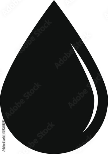 black water droplet icon with glossy highlight. droplet symbol representing purity.  Tear and oil symbols. water conservation themes.  oil drop or liquid drop icon
