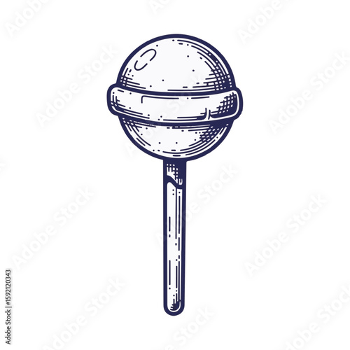 Sweet Lollipop illustration with engraving technique, a perfect treat. Detailed lollipop art presents confection on stick, an appealing sugary delight.