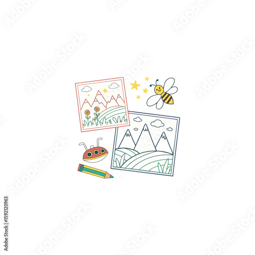Children drawing with pencils on white background