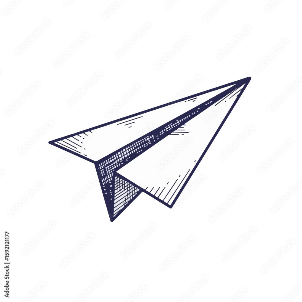Fototapeta premium Paper airplane on white, single line drawing for minimalist design. Folded paper airplane with simple design and crisp lines, sketched for a clean style. Great paper airplane, flying high,