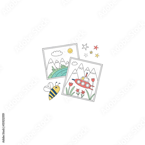 Children art vector of bee playing cards with joker