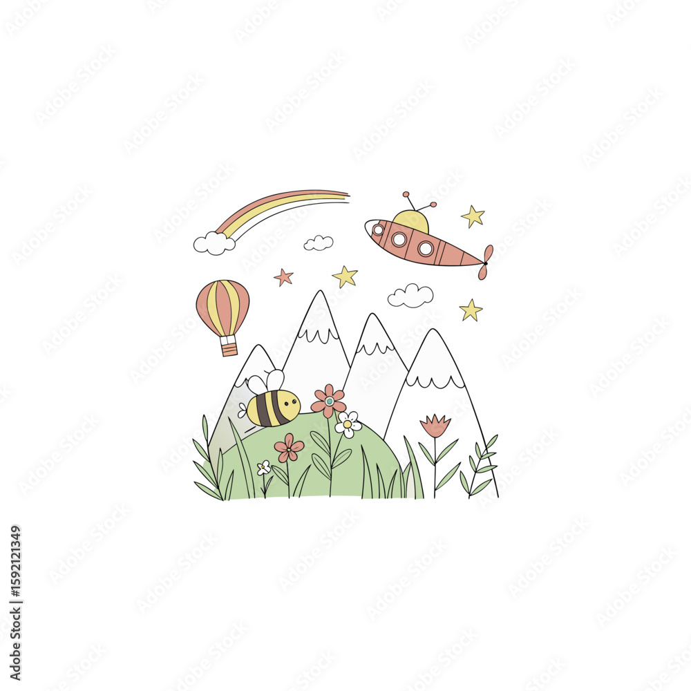 Fototapeta premium Children art vector cartoon illustration of a family
