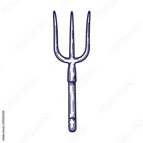Pitchfork illustration isolated on transparent backgrou. Pitchfork, a farm tool with sharp prongs, can be utilized in various agricultural and gardening tasks, especially for handling loose materials.