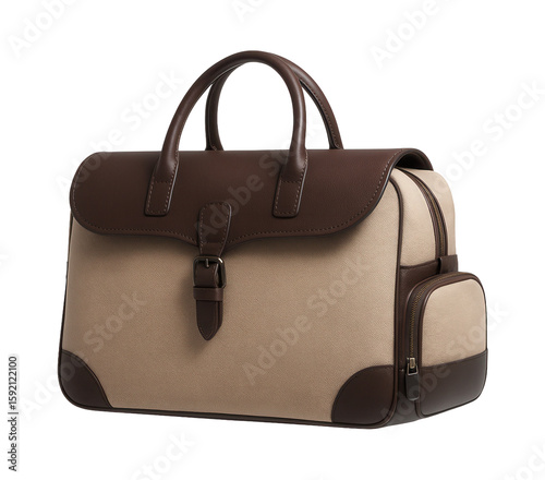 Cotton canvas satchel with leather trim and dedicated shoe pocket