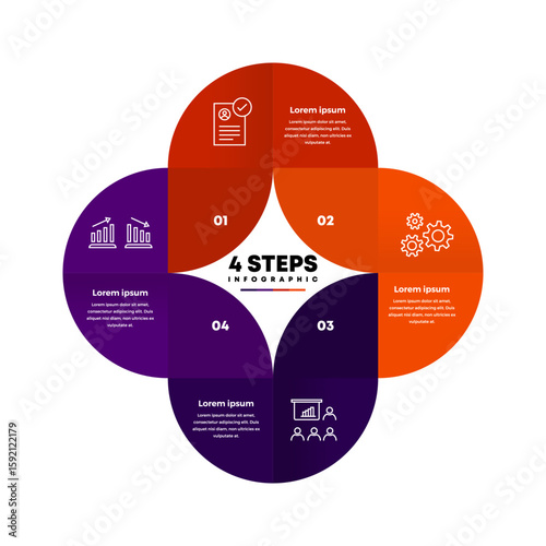 Circle chart infographic template with 4 options for presentations. venn diagram. Vector illustration Eps	