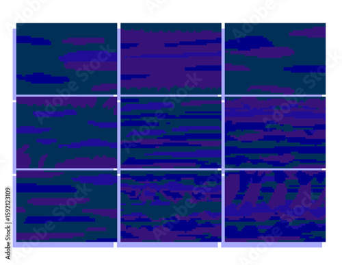 deep blue sky 8 bit pixel glitch set, abstract  vector background  