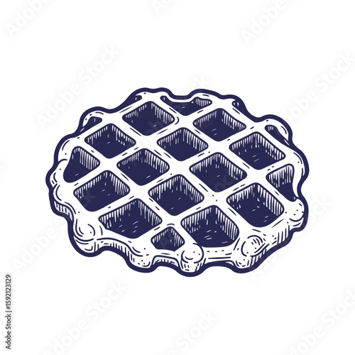 Delicious waffle illustration, detailed drawing of sweet waffle squares. Tasty waffle graphic with crisp squares and golden brown edges. Perfect waffle image for cafe menu design or dessert blog.