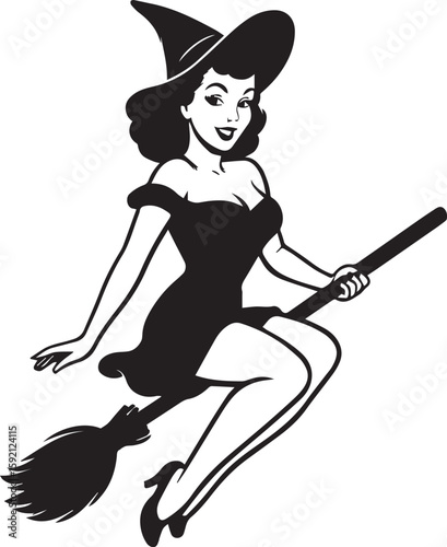 retro witch with broom