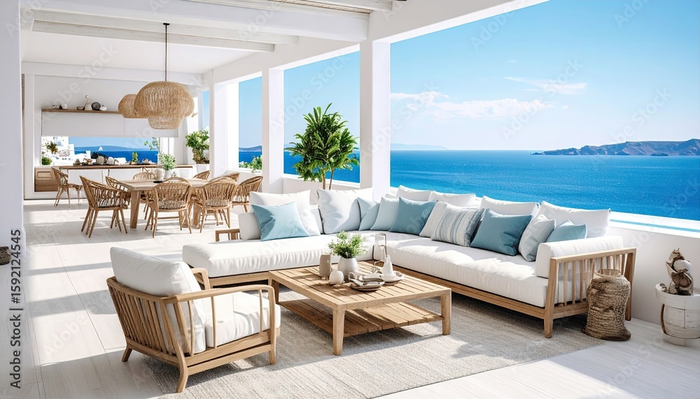 Fototapeta premium Coastal patio with ocean view