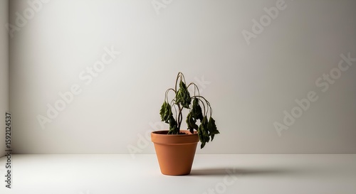 Dormancy stage showing a wilting potted plant reflecting failure and neglect state