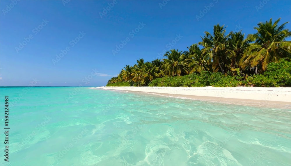Naklejka premium Tropical beach scene with turquoise water and palm trees (1)