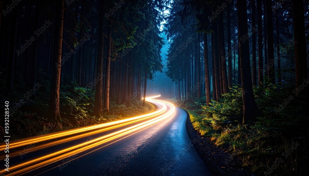 Obraz premium Mystical forest road at night
