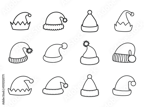 Christmas Santa Hat Outlines: Festive Headwear, Holiday Spirit, and Winter Accessories Set