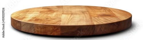 Round Wooden Serving Board on White Background Perfect for Culinary Photography and Rustic Decor