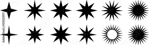 Black starburst shapes and pointed star icons sharp spike