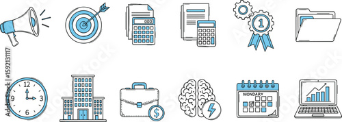 Hand drawn business, money icon set. Finance, money, marketing sketch drawn cute trendy doodle icon. 