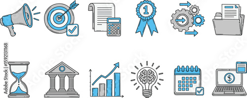 Hand drawn doodle business, money icon set. Finance, money,