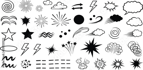 Line speed cartoon effect, boom explosive motion line element set