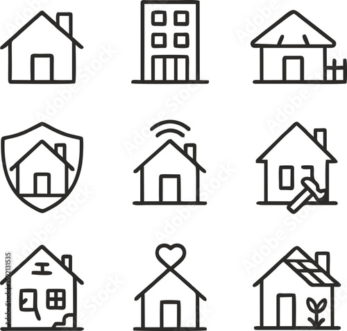 House Vector Icon Set - Life, Safety, Technology, Ecology