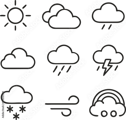 Weather Vector Icon Set - Linear Style, Minimalism