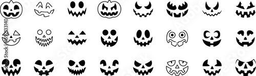 Halloween pumpkin faces carved spooky expressions vector