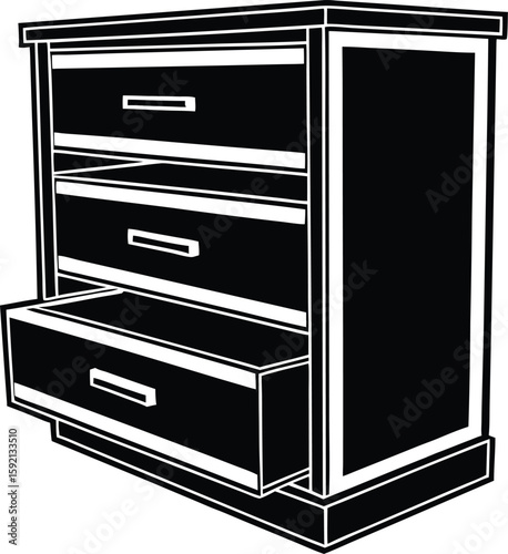 Vintage Chest of Drawers with Open Drawers Vector