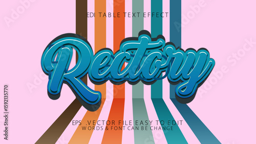 Canvas Print Stylish 3D text effect Rectory design, vibrant blue lettering against a pastel background with vertical stripes